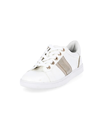 360 degree animation of product White metallic stripe wide fit trainers frame-23