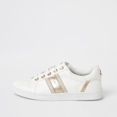 ladies wide fit white leather trainers