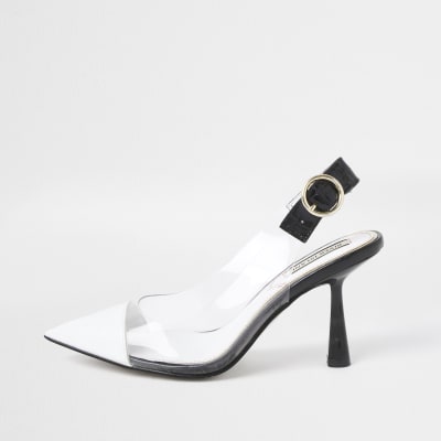 black and white mid heel shoes