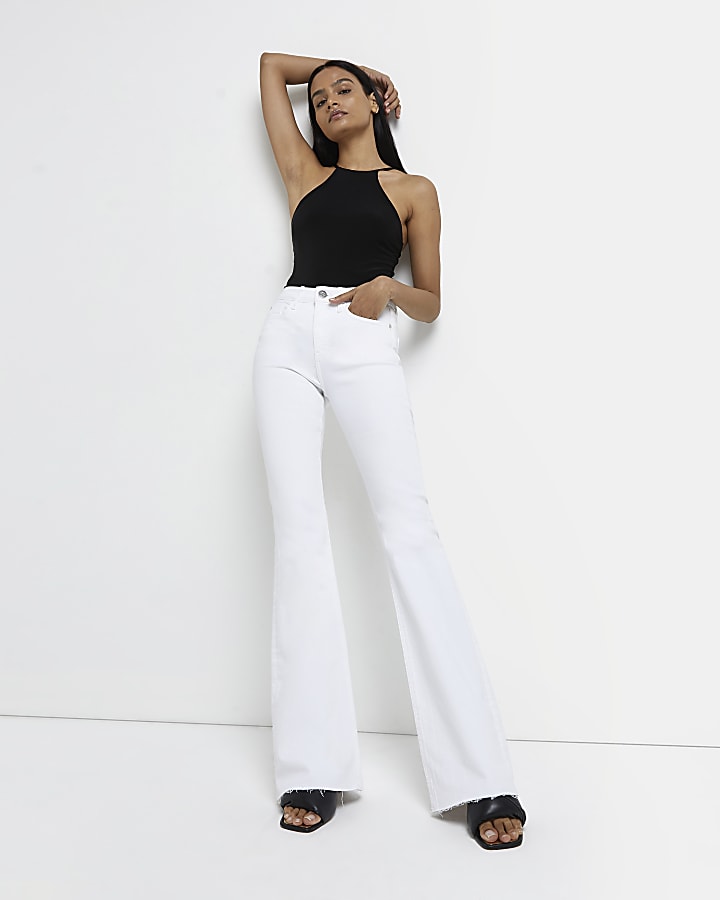White mid rise flared jeans
