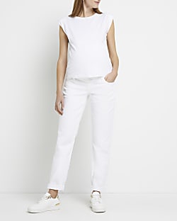 White mid rise maternity mom jeans