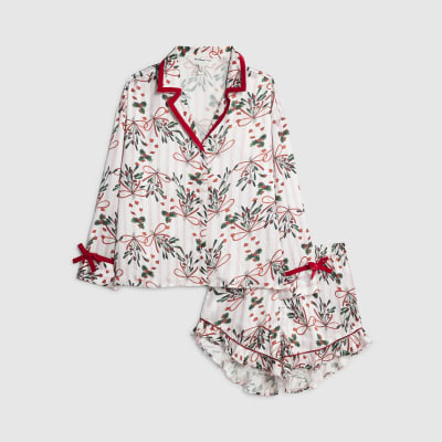 White Mistletoe Satin Pyjamas Set