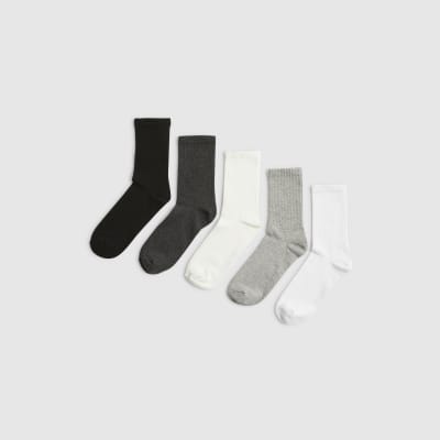White Mixed Ribbed Tube Pack Of 5 Socks