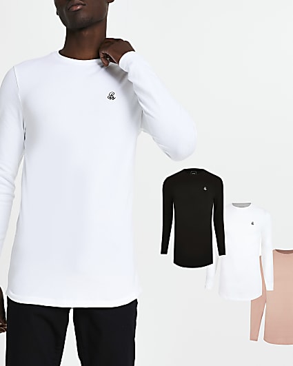 White multipack muscle long sleeve t-shirts