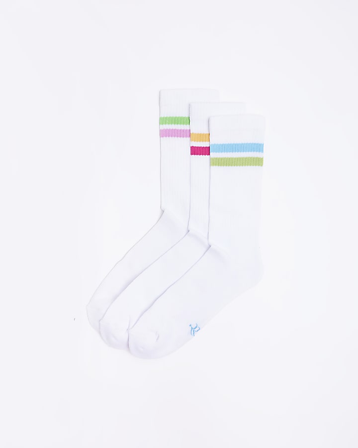 White multipack of 3 striped tube socks