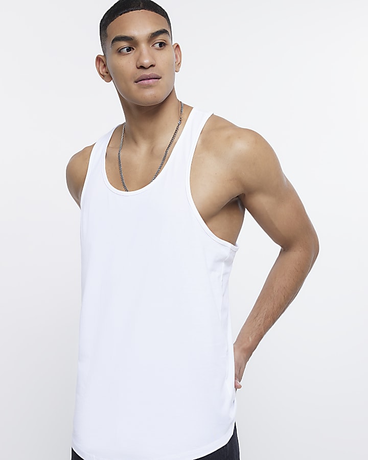 White multipack of 5 muscle racer vests