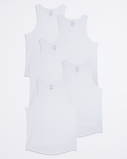White multipack of 5 muscle racer vests