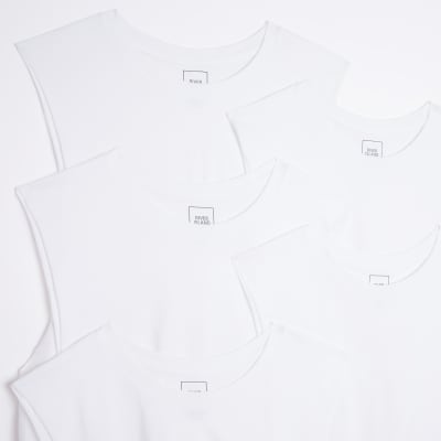 White multipack of 5 muscle tank tops | River Island