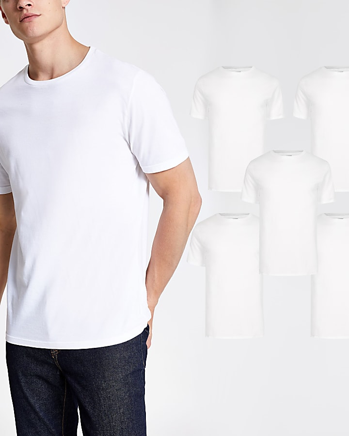 White multipack of 5 slim fit t-shirts