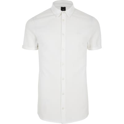 White muscle fit button-down shirt