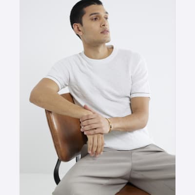 White Muscle Fit Checkerboard T-Shirt