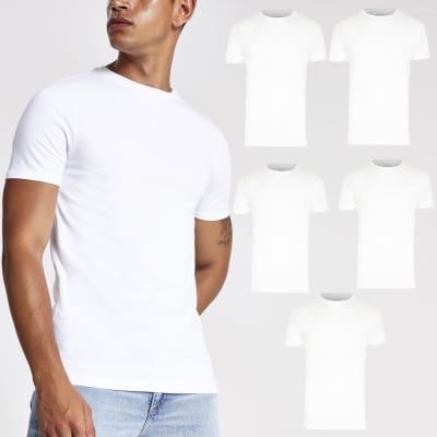 White muscle fit crew neck T-shirt 5 pack