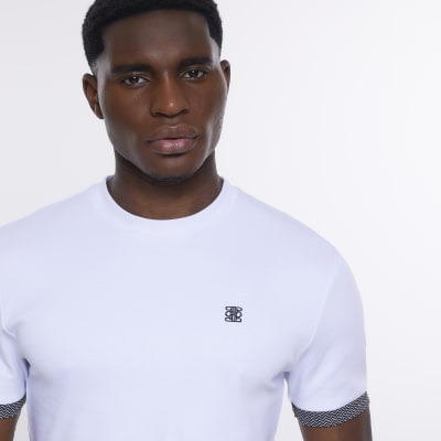 White muscle fit geometric trim tshirt River Island
