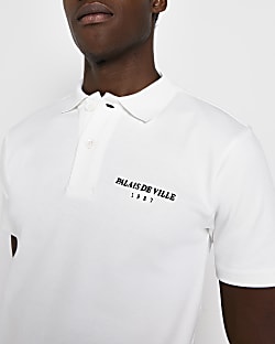 White Muscle fit graphic Polo shirt
