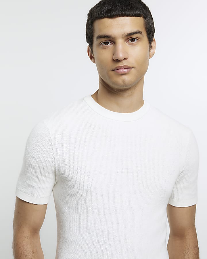 White muscle fit knitted rib t-shirt | River Island
