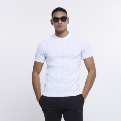 White Muscle fit Knitted Tshirt River Island