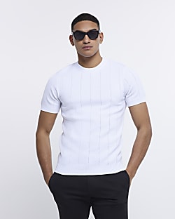 White Muscle fit Knitted T-shirt