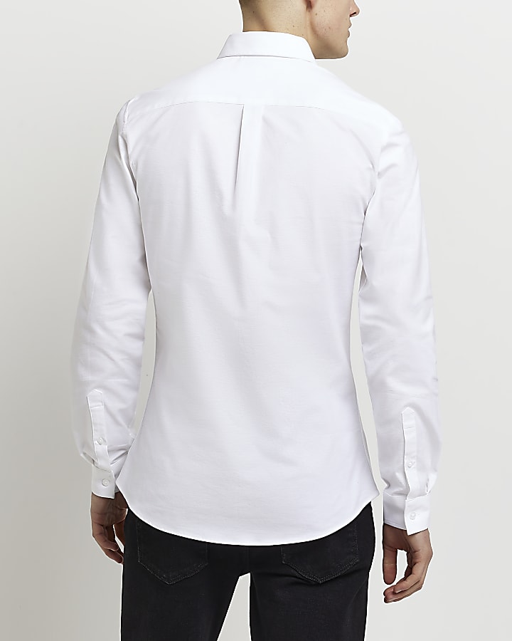 White Muscle fit long sleeve Oxford Shirt