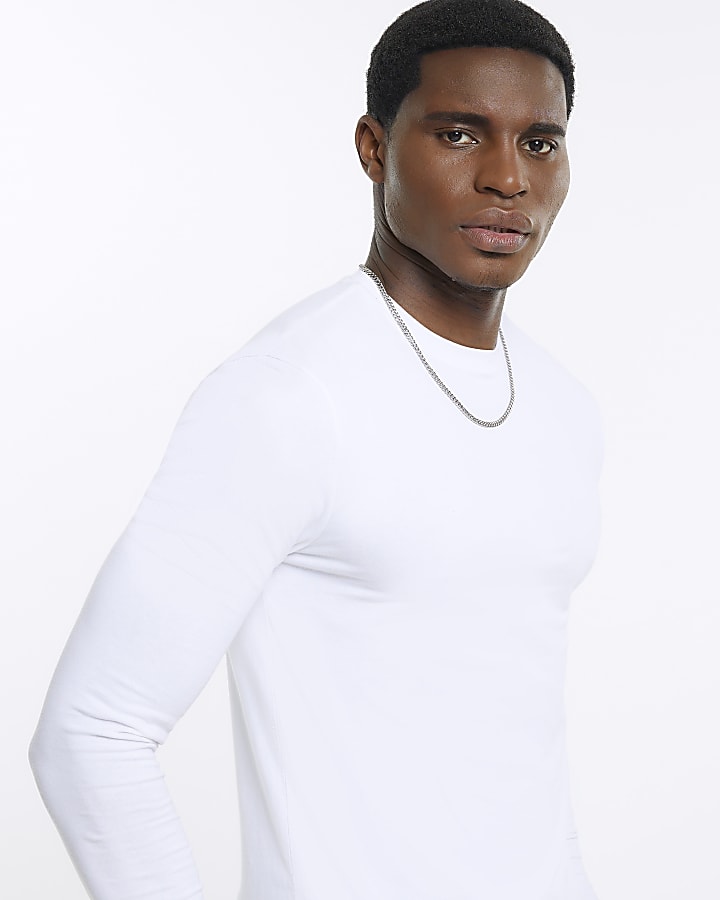 White muscle fit long sleeve t-shirt