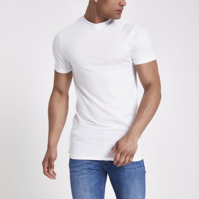 White muscle fit longline T-shirt
