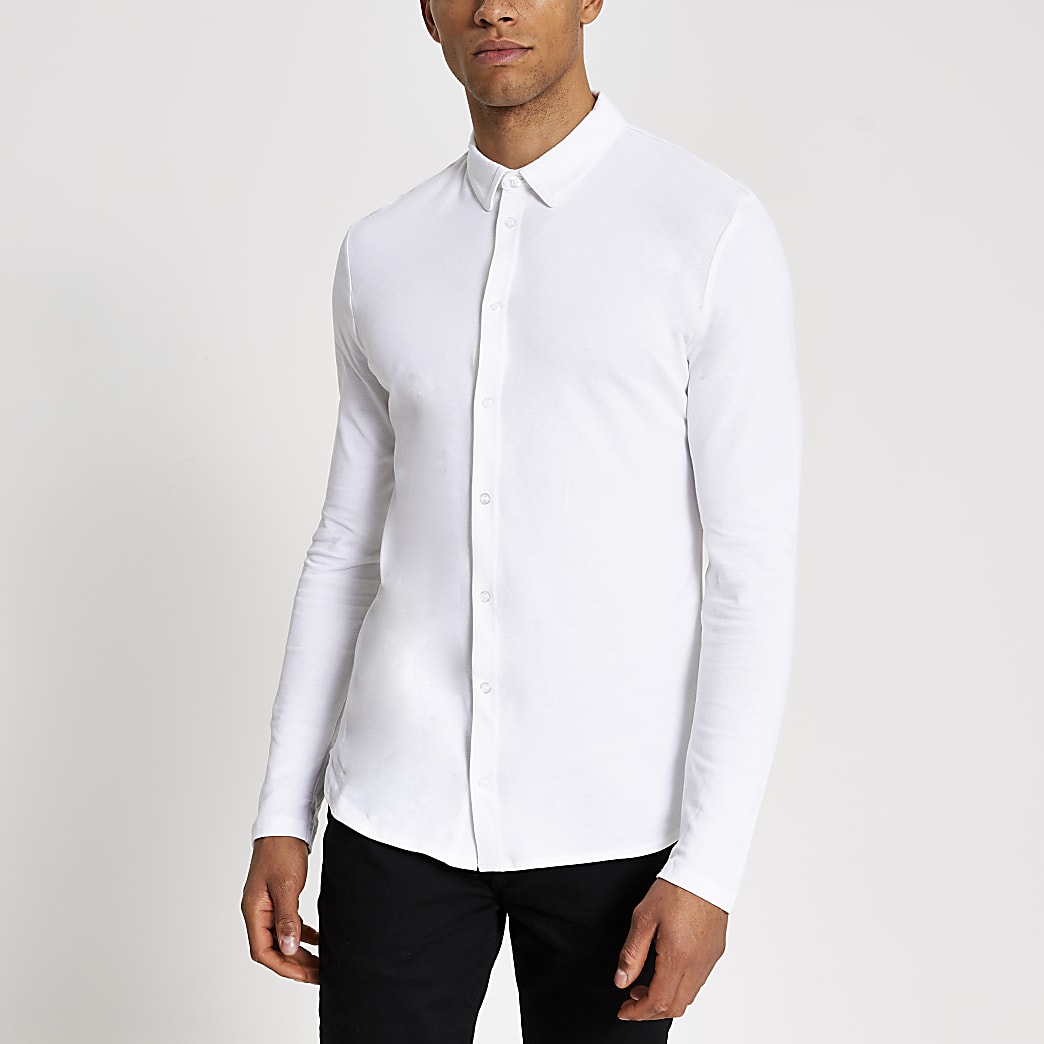 White muscle fit pique polo shirt | River Island