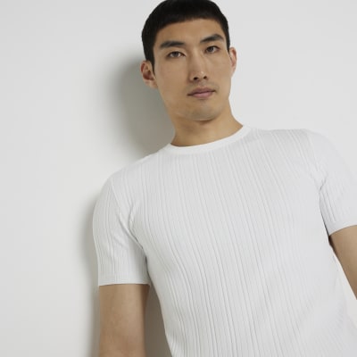 River Island White Chunky Ribbed Long Sleeve Top for Men