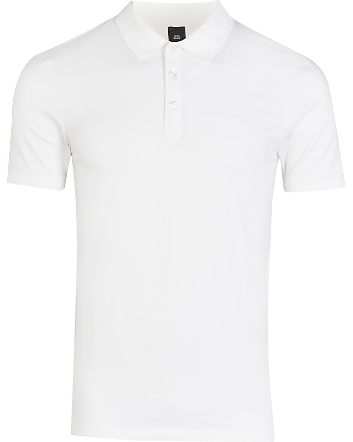 White muscle fit short sleeve polo shirt