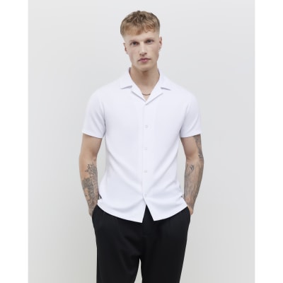 White Muscle Fit Stretch Revere Shirt