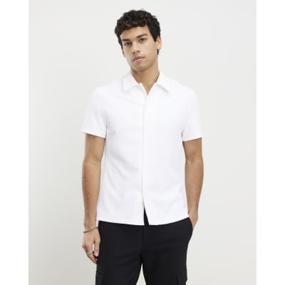 White Muscle Fit Stretch Rib shirt