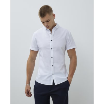 White Muscle Fit Textured Pack Of 3 Shirts