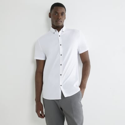 White Muscle Fit Textured Shirt