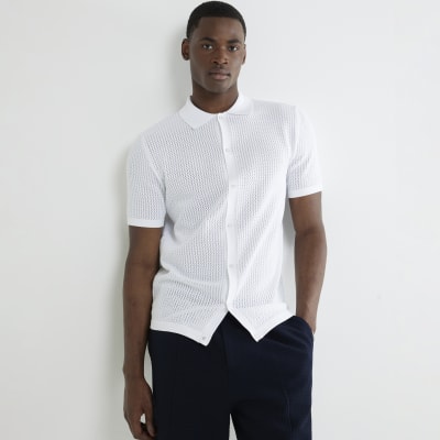 White Muscle Fit Textured Short Sleeve Shirt