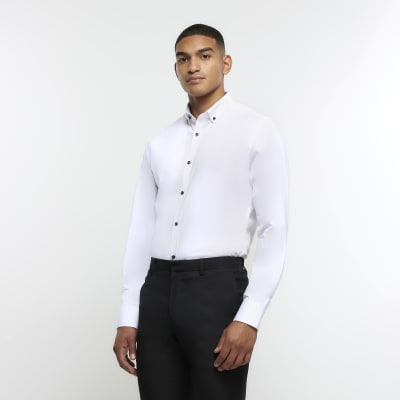 White muscle fit textured smart shirt River Island