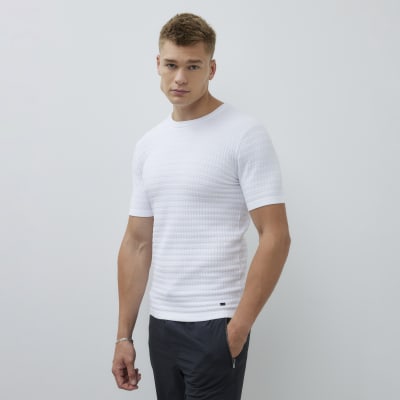 White Muscle Fit Textured T-Shirt