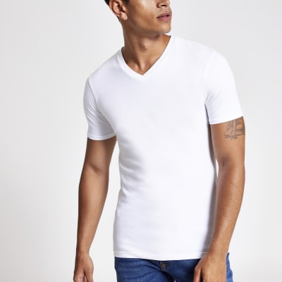 White muscle fit V  neck  T  shirt  River Island