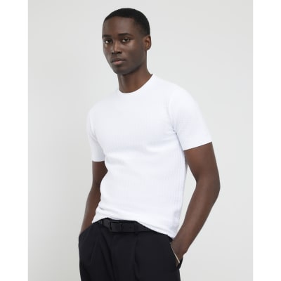 White Muscle Fit Zig Zag Textured T-Shirt