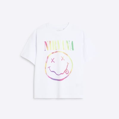 White Nirvana Smiley Face T Shirt River Island