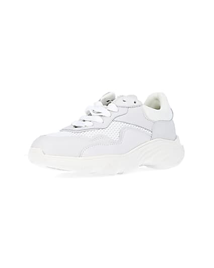 360 degree animation of product White NUSHU leather chunky trainers frame-0