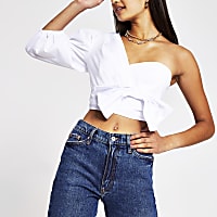 White one shoulder bow crop top