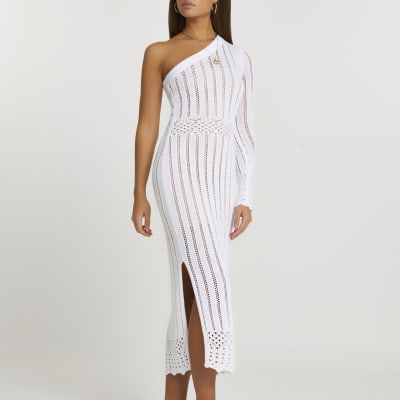 White one shoulder crochet dress River Island