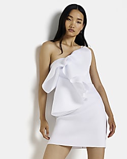 White one shoulder frill mini dress