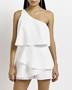 White one shoulder layered playsuit