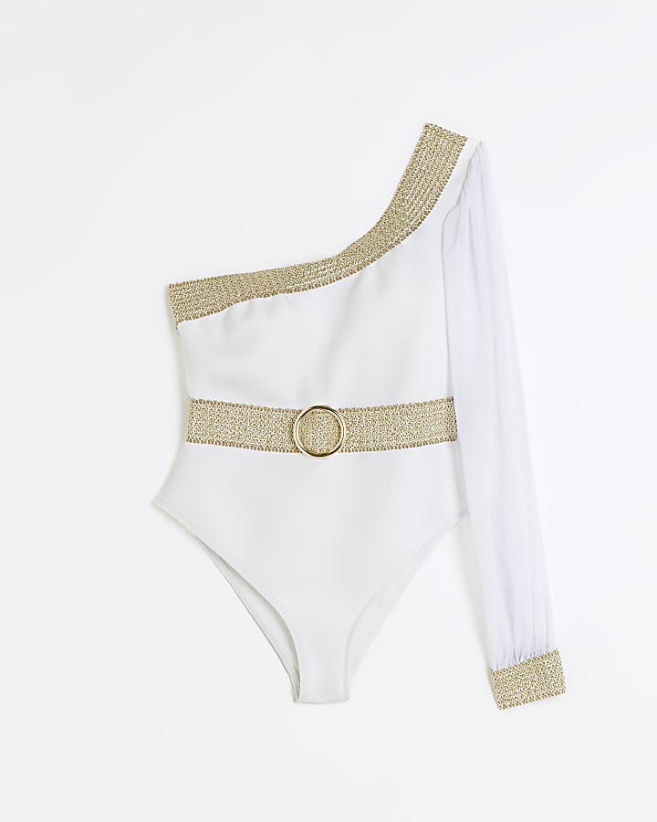 White one shoulder swimsuit | River Island