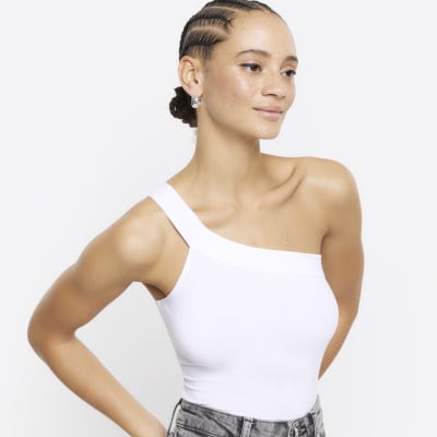 White one shoulder vest top River Island