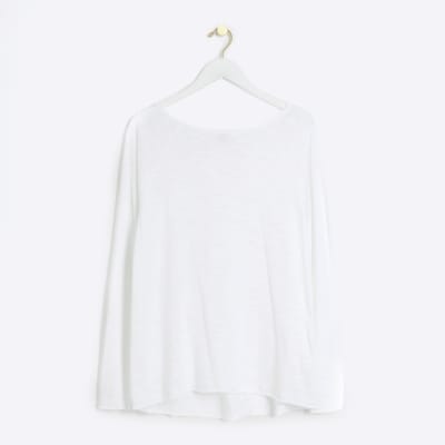 White open neck long sleeve top River Island