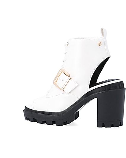 360 degree animation of product White open toe heeled ankle boots frame-4