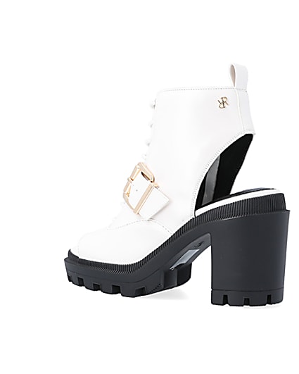 360 degree animation of product White open toe heeled ankle boots frame-5