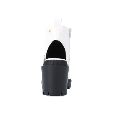 360 degree animation of product White open toe heeled ankle boots frame-9