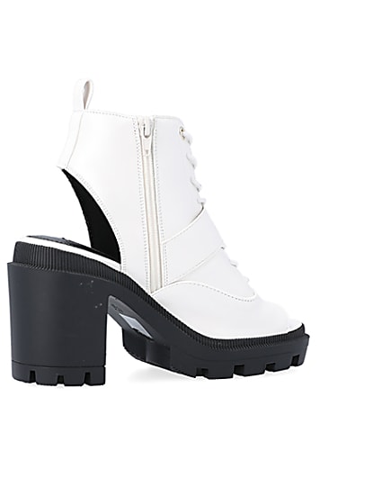 360 degree animation of product White open toe heeled ankle boots frame-13