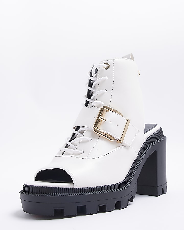 White open toe heeled ankle boots